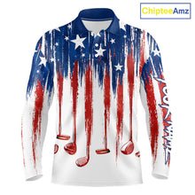 Load image into Gallery viewer, Personalized American Flag Golf White Mens Golf Polo Shirts Custom Name Golf Gifts For Men NBT659