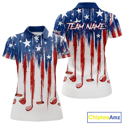 Personalized American Flag Golf White Womens Golf Polo Shirts Custom Name Golf Gifts For Ladies NBT659