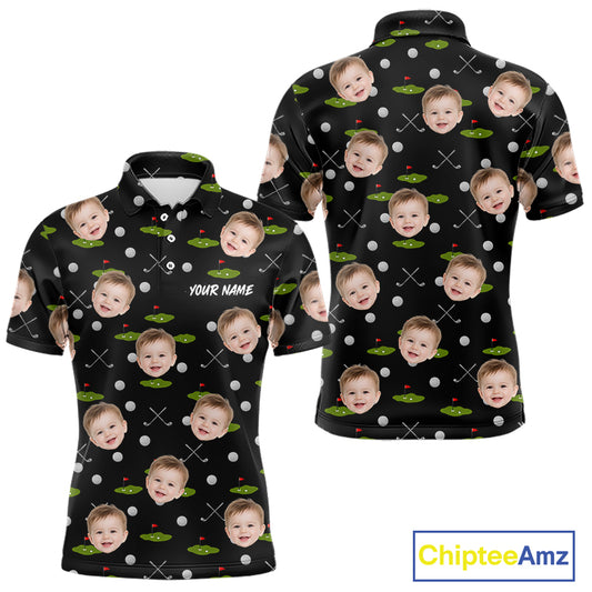 Personalized Face & Name Golf Polo Shirt For Men, Best Dad Golf Shirt, Father's Day Gift Polo|Black NBT662