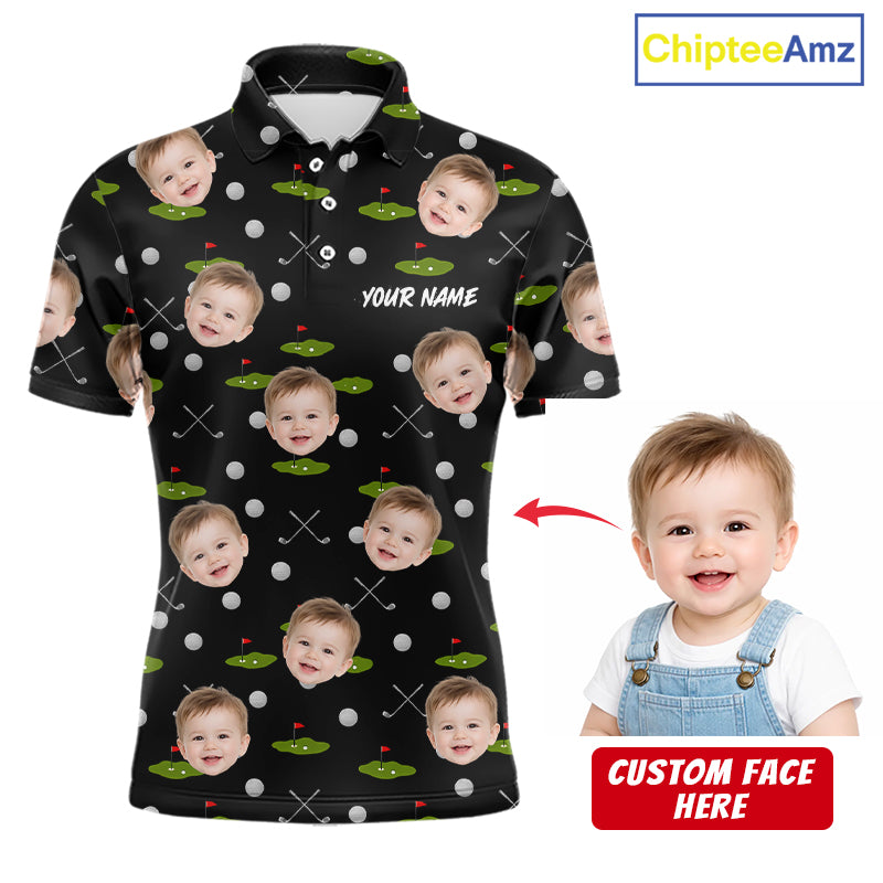 Personalized Face & Name Golf Polo Shirt For Men, Best Dad Golf Shirt, Father's Day Gift Polo|Black NBT662
