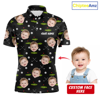 Personalized Face & Name Golf Polo Shirt For Men, Best Dad Golf Shirt, Father's Day Gift Polo|Black NBT662