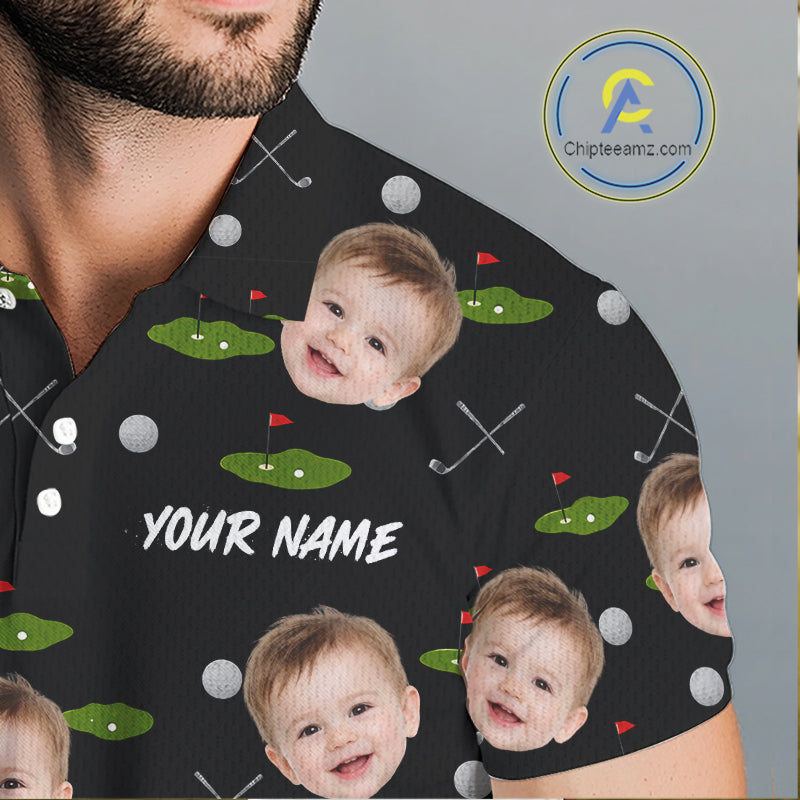 Personalized Face & Name Golf Polo Shirt For Men, Best Dad Golf Shirt, Father's Day Gift Polo|Black NBT662