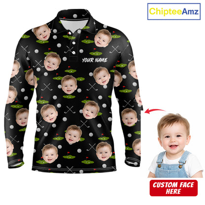Personalized Face & Name Golf Polo Shirt For Men, Best Dad Golf Shirt, Father's Day Gift Polo|Black NBT662