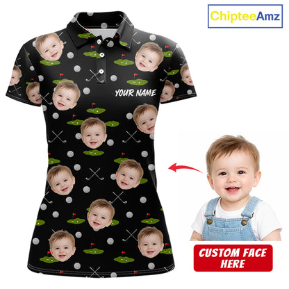 Personalized Face & Name Golf Polo Shirt For Women, Best Mom Golf Shirt, Mother's Day Gift Polo|Black NBT662