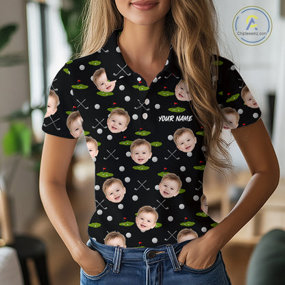 Personalized Face & Name Golf Polo Shirt For Women, Best Mom Golf Shirt, Mother's Day Gift Polo|Black NBT662