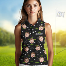Load image into Gallery viewer, Personalized Face &amp; Name Sleeveless Golf Polo Shirt For Women, Best Mom Golf Shirt, Mother's Day Gift Polo|Black NBT662