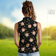 Load image into Gallery viewer, Personalized Face &amp; Name Sleeveless Golf Polo Shirt For Women, Best Mom Golf Shirt, Mother's Day Gift Polo|Black NBT662