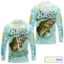 Load image into Gallery viewer, Personalized Bass Long Sleeve Hooded Fishing Shirts, Largemouth Bass Fishing Jerseys For Men NBT669