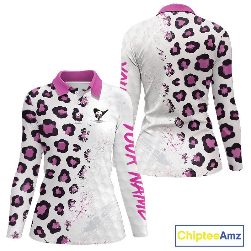 White long sleeve shirt with pink and black pattern 