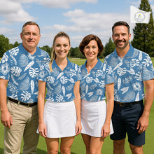 Load image into Gallery viewer, Four people in matching blue hawaiian shirts on a golf course