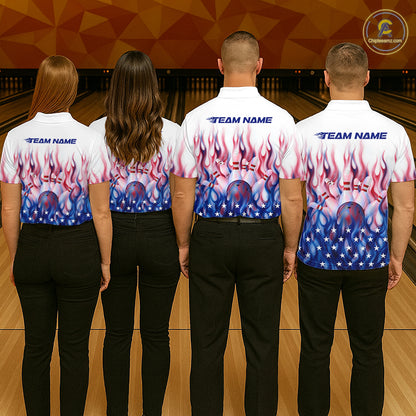 Fire American Flag Custom Patriotic Bowling Shirts For Women, Flame US Bowling League Shirt NBT934