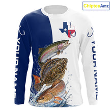 Load image into Gallery viewer, Blue Texas Slam Fishing Custom Performance Long Sleeve Team Redfish, Trout, Flounder Fishing Shirts NBT679