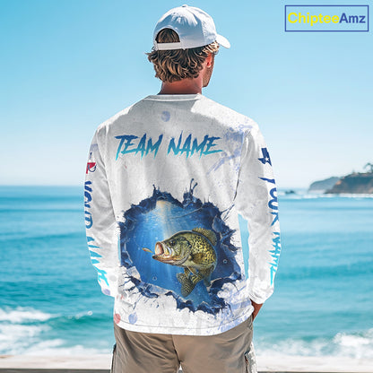 Custom Crappie Fishing Long Sleeve Tournament Shirts, Crappie Fishing Apparel | White NBT682