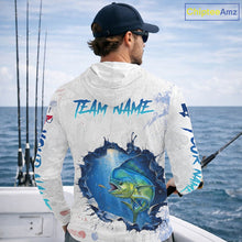 Load image into Gallery viewer, Custom Mahi Mahi Fishing Long Sleeve Hooded Tournament Shirts, Mahi Mahi Saltwater Fishing Apparel | White NBT683