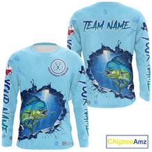 Load image into Gallery viewer, Custom Mahi Mahi Fishing Long Sleeve Tournament Shirts, Mahi Mahi Saltwater Fishing Apparel | Blue NBT687