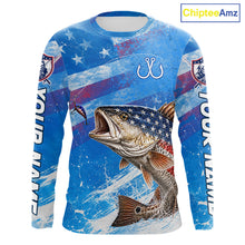 Load image into Gallery viewer, American flag redfish fishing shirt long sleeve front view