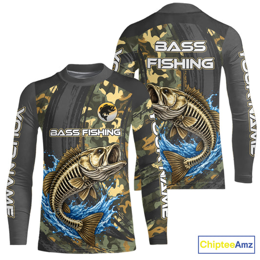 Personalized Largemouth  Bass Skeleton Kid Fishing Shirts, Bass Fishing Tournament Jerseys NBT349