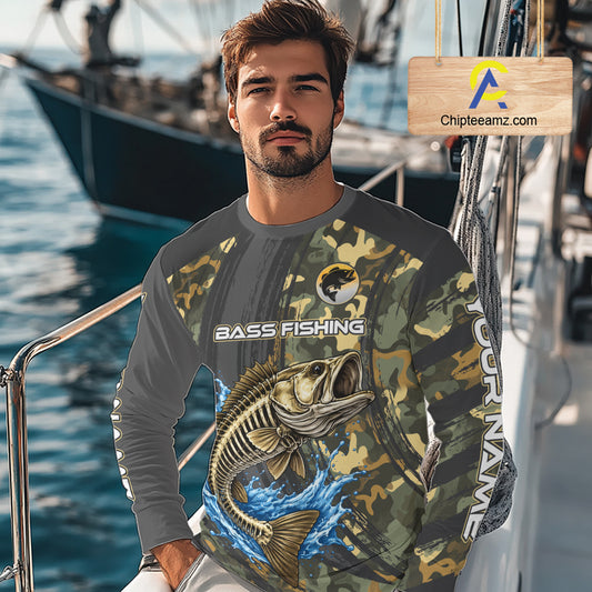 Personalized Largemouth Bass Skeleton Long Sleeve Fishing Shirts, Bass Fishing Tournament Jerseys NBT349