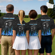 Load image into Gallery viewer, Four people wearing matching golf shirts with a grim reaper design on a golf course.