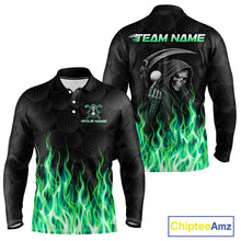 Load image into Gallery viewer, Custom Green Flame Reaper Golf Ball Pattern Mens Golf Polo Shirts Black Golf Team Shirts, Golf Outfit NBT875