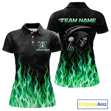 Load image into Gallery viewer, Custom Green Flame Reaper Golf Ball Pattern Womens Golf Polo Shirts Black Golf Team Shirts, Golf Outfit NBT875