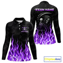 Load image into Gallery viewer, Custom Purple Flame Reaper Golf Ball Pattern Womens Golf Polo Shirts Black Golf Team Shirts, Golf Outfit NBT876