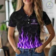 Load image into Gallery viewer, Custom Purple Flame Reaper Golf Ball Pattern Womens Golf Polo Shirts Black Golf Team Shirts, Golf Outfit NBT876
