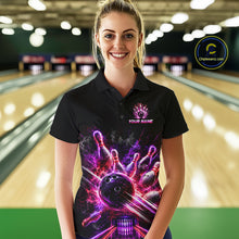 Load image into Gallery viewer, Bowler wear Custom Funny Cat Bowling Shirt For Men Neon Pink Bowling Polo Shirt on the lanes
