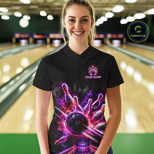 Load image into Gallery viewer, Bowler wear Custom Funny Cat Bowling Shirt For Men Neon Pink Bowling 1/4 Quarter Zip Shirt on the lanes