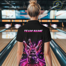 Load image into Gallery viewer, Bowler wear Custom Funny Cat Bowling Shirt For Men Neon Pink Bowling 1/4 Quarter Zip Shirt on the lanes - back view