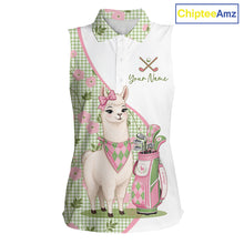 Load image into Gallery viewer, Funny Alpaca Llama Plaid Pattern Womens Sleeveless Golf Polo Shirts, Personalized Golf Gifts NBT791