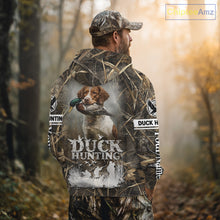 Load image into Gallery viewer, Mallard Duck Hunting Camouflage Shirts With Brittany Dog, Duck Hunting Season, Hunting Gifts NBT180