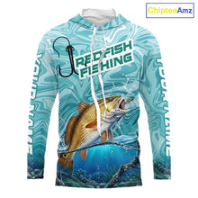 Load image into Gallery viewer, Custom Redfish Long Sleeve Hooded Performance Fishing Shirts, Water Camo Saltwater Fishing Jerseys NBT691