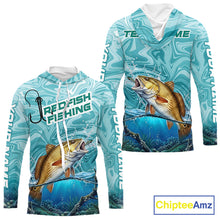 Load image into Gallery viewer, Custom Redfish Long Sleeve Hooded Performance Fishing Shirts, Water Camo Saltwater Fishing Jerseys NBT691