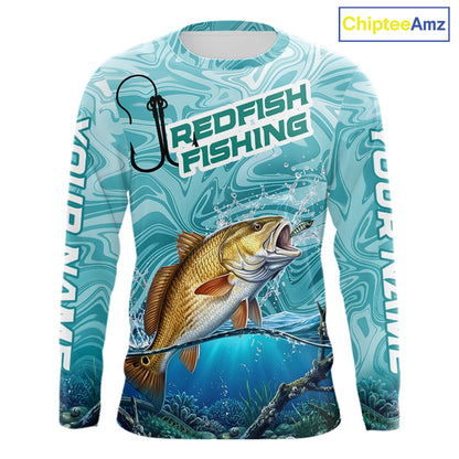 Custom Redfish Long Sleeve Performance Fishing Shirts, Water Camo Saltwater Fishing Jerseys NBT691