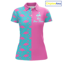 Load image into Gallery viewer, Women Golf Polo Shirt Pink And Blue Flamingos Pattern Custom Team Flamingo Golf Shirts NBT797