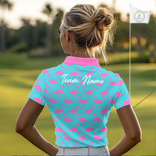 Load image into Gallery viewer, Women Golf Polo Shirt Pink And Blue Flamingos Pattern Custom Team Flamingo Golf Shirts NBT797