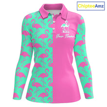 Load image into Gallery viewer, Women Golf Polo Shirt Green And Pink Flamingos Pattern Custom Team Flamingo Golf Shirts NBT798