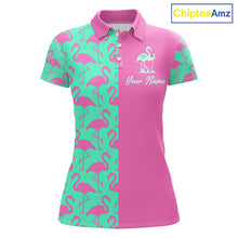 Load image into Gallery viewer, Women Golf Polo Shirt Green And Pink Flamingos Pattern Custom Team Flamingo Golf Shirts NBT798