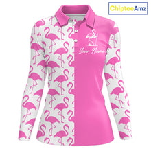 Load image into Gallery viewer, Women Golf Polo Shirt White And Pink Flamingos Pattern Custom Team Flamingo Golf Shirts NBT799