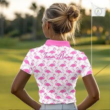 Load image into Gallery viewer, Women Golf Polo Shirt White And Pink Flamingos Pattern Custom Team Flamingo Golf Shirts NBT799