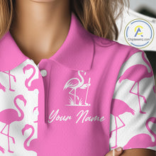Load image into Gallery viewer, Women Golf Polo Shirt White And Pink Flamingos Pattern Custom Team Flamingo Golf Shirts NBT799