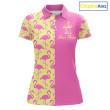 Load image into Gallery viewer, Women Golf Polo Shirt Yellow And Pink Flamingos Pattern Custom Team Flamingo Golf Shirts NBT800