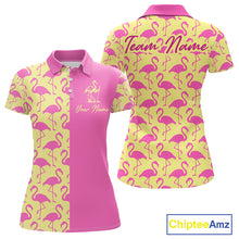 Load image into Gallery viewer, Women Golf Polo Shirt Yellow And Pink Flamingos Pattern Custom Team Flamingo Golf Shirts NBT800