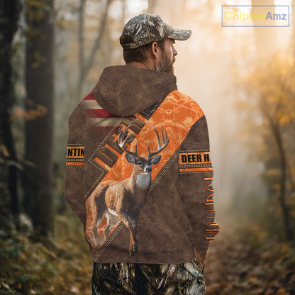 Whitetail Deer Hunting Leather Pattern Custom Name Shirt 3D All Over Printed Clothes, Hunting Gifts NBT90