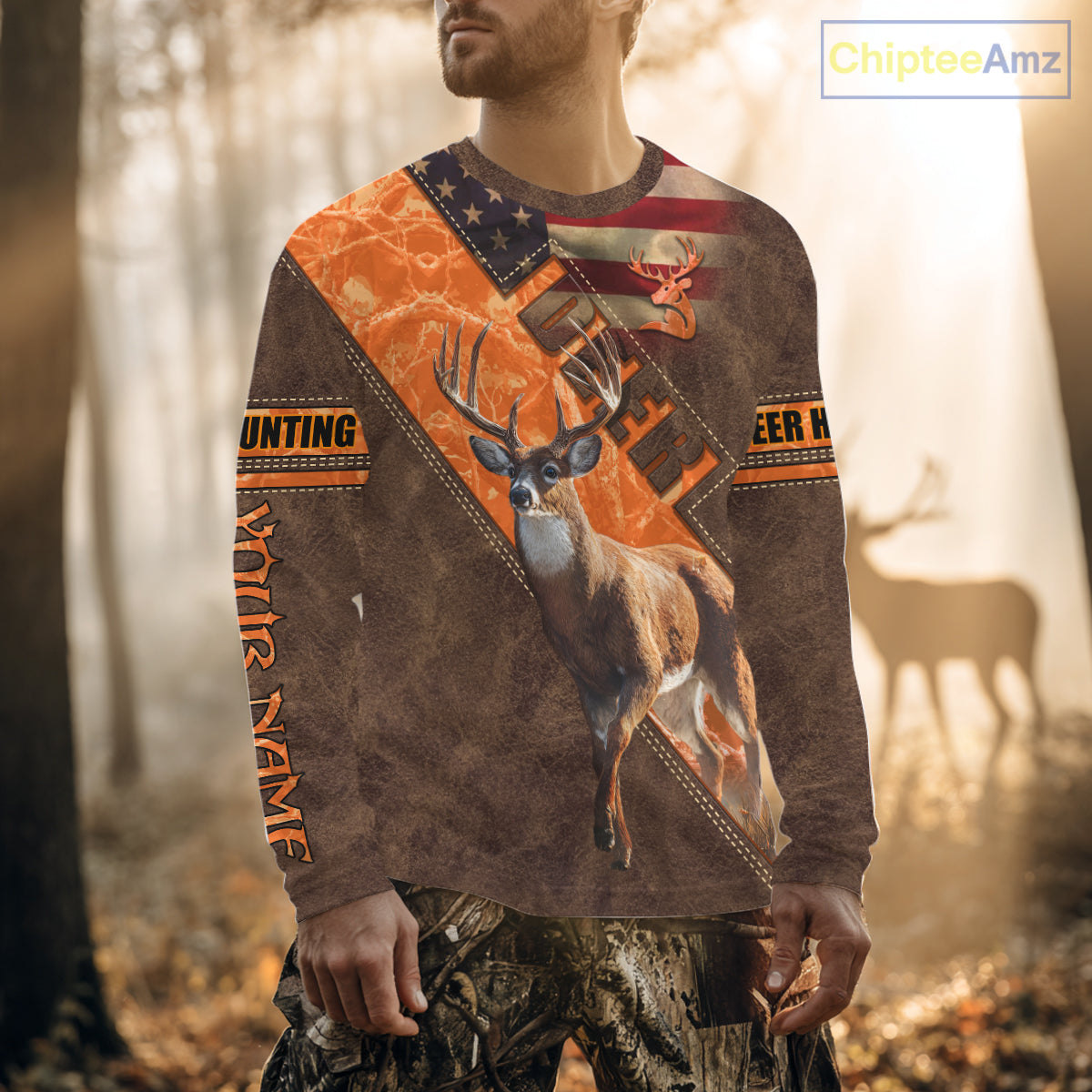Whitetail Deer Hunting Leather Pattern Custom Name Shirt 3D All Over Printed Clothes, Hunting Gifts NBT90