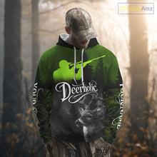 Load image into Gallery viewer, Deer Hunting Shirt Deerholic Hunter Silhouette – Green Camo Big Game Rifle for Men NBT25