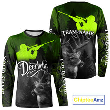 Load image into Gallery viewer, Deer Hunting Shirt Deerholic Hunter Silhouette – Green Camo Big Game Rifle for Men NBT25