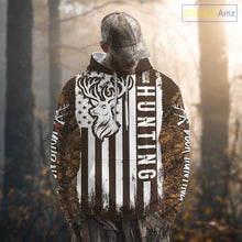 Load image into Gallery viewer, Personalized Brown Camo Deer Hunting Shirt with US Flag &amp; Deer Buck, Hunter Gifts NBT59