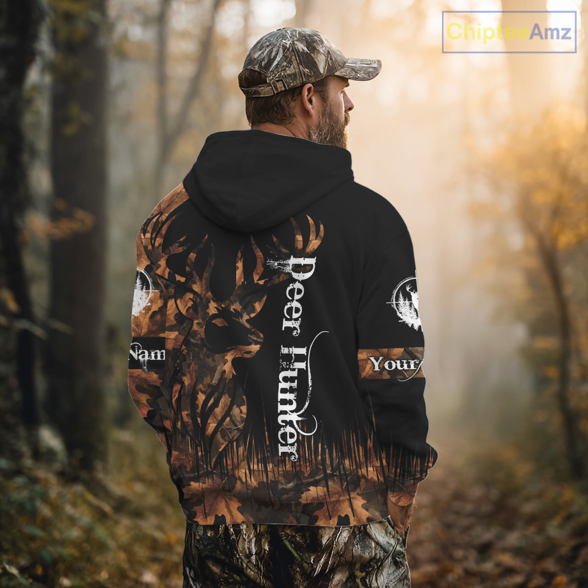 Personalized Deer Hunting Brown Camouflage Pattern with Big Buck Shirt, Big Game Clothes for Deer Hunters NBT75